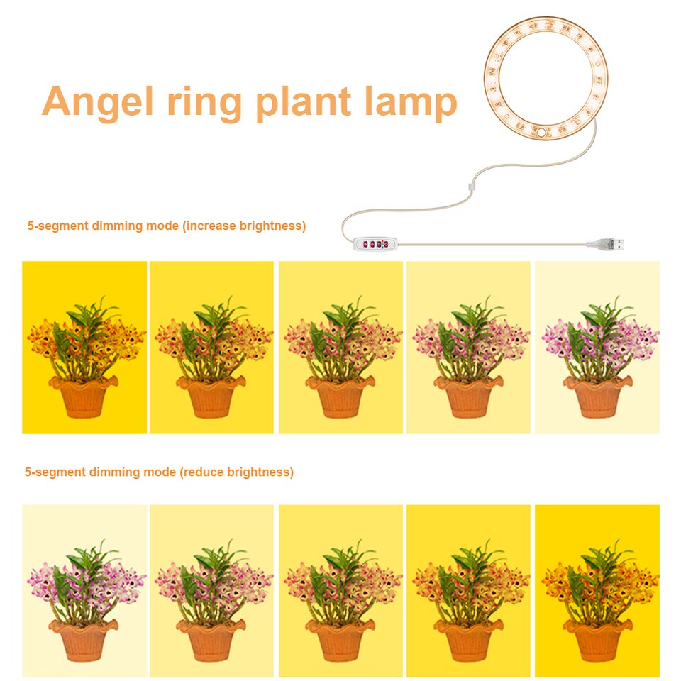 Angel Ring Plant Growth Light Sunlight Phytolamp USB Waterproof Nursery Lamp Indoor Plants Bonsai Flowers Seedlings Growth - Image 6