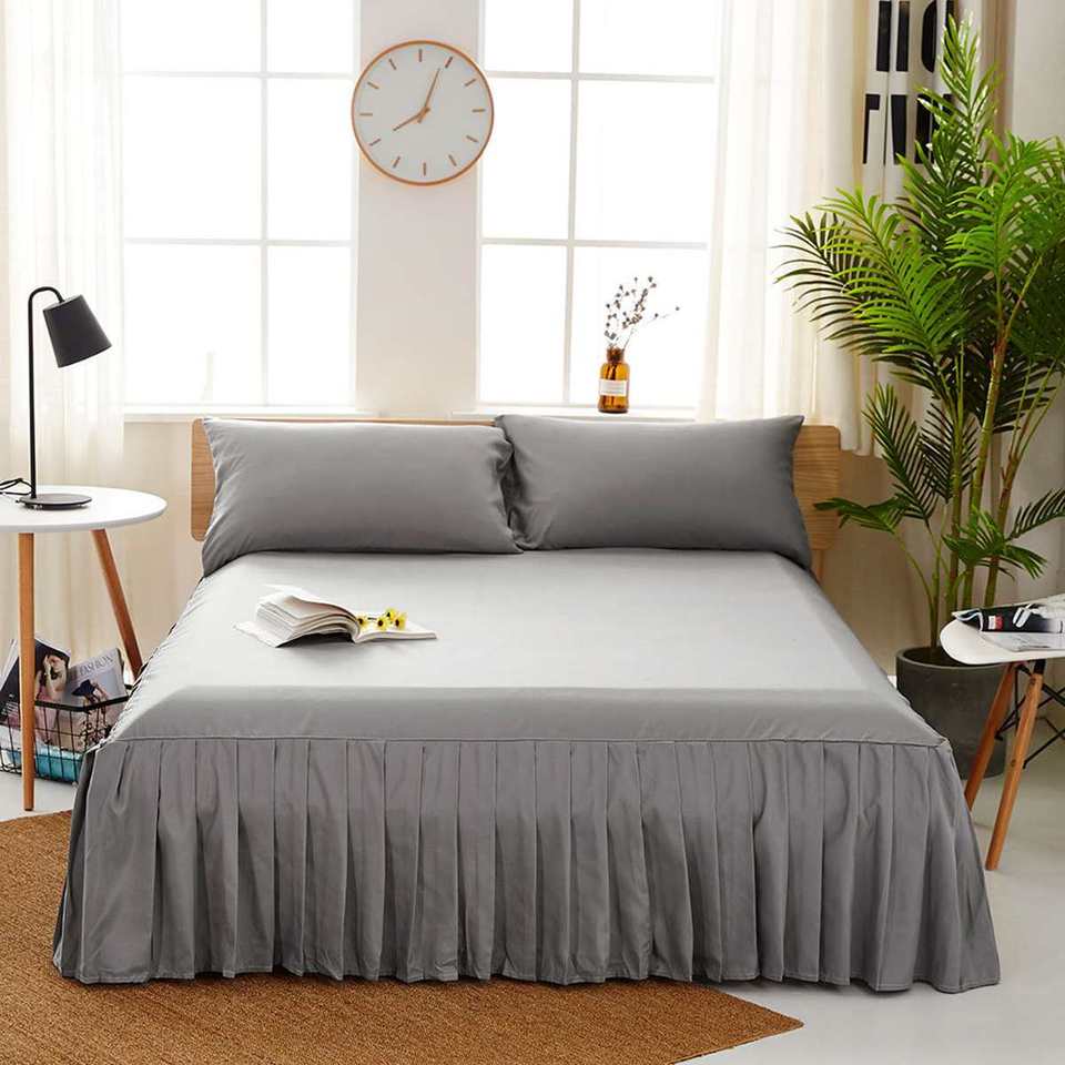 Solid Color Polyester Bedspread Fitted Sheet Cover Soft Non-Slip