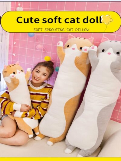 Lovely Plush Cat Doll Cute Cartoon Soft Stuffed Kitten Pillow Long Throw Sleeping Pillow Doll Toy Gift For Kids Girlfriend