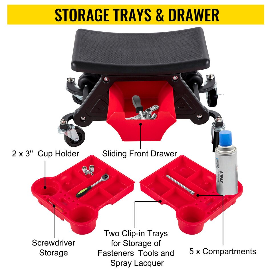 Garage Mechanic Brake Stool with 3 Storage Trays - Image 4