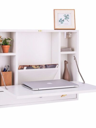 Giantex Wall Mounted Folding Laptop Desk Organizer Storage Space Saver