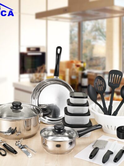 35 Pieces Stainless steel Cooking Pots With Double Side Frying Pan Hot Pot And Pans Cookware Set