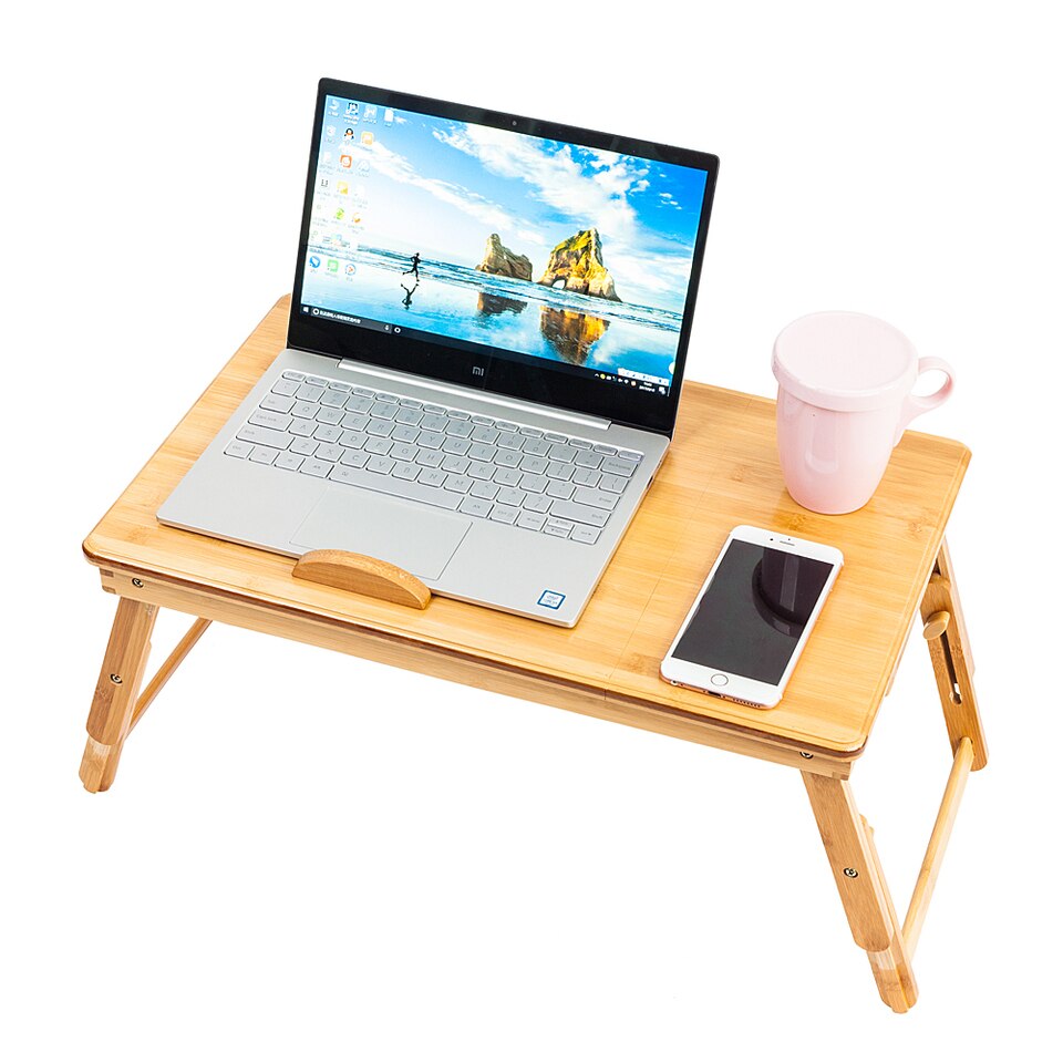 Adjustable Wood Laptop Table Foldable Computer Desk Bed Laptop Desk With Cooling Fans Mouse Pad 53cm