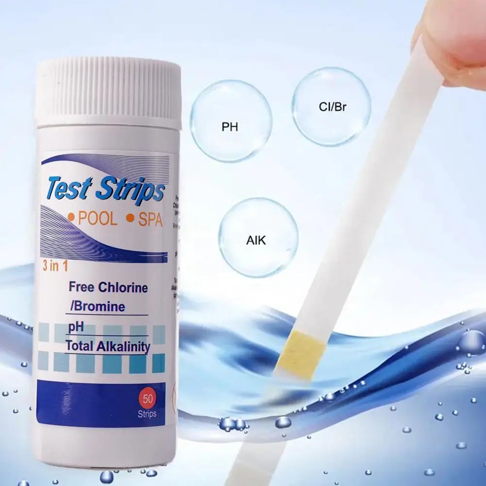 50pc Chlorine PH Test Strips SPA Swimming Pool Water Tester Paper Residual Chlorine PH Value Alkalinity Hardness Test Strip 3in1 - Image 2