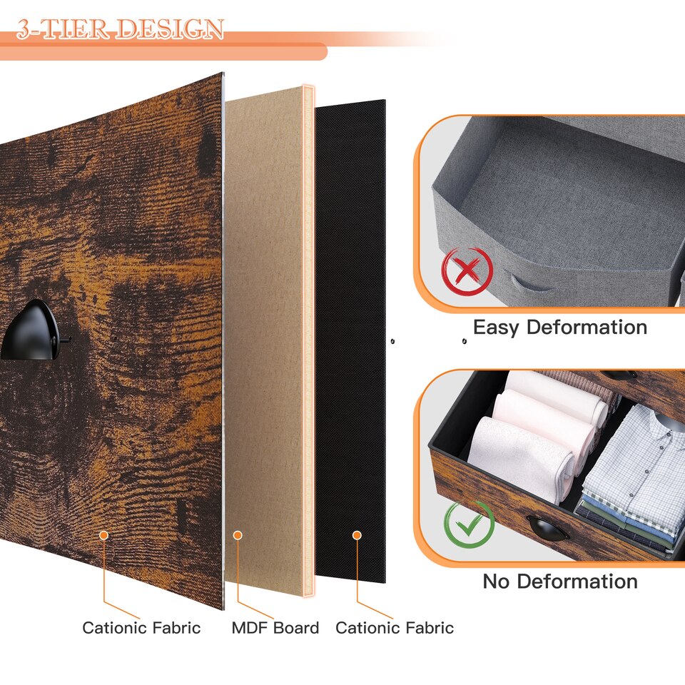 EnHomee Rustic Dressers for Bedroom 9 Drawer for Clothes Metal Frame Free Standing Home Furniture Fabric Dresser with Wood Top - Image 7