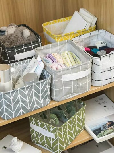 Linen Desktop Storage Basket Sundries Toy Storage Box Laundry Underwear Cosmetic  Office Stationery Organizer