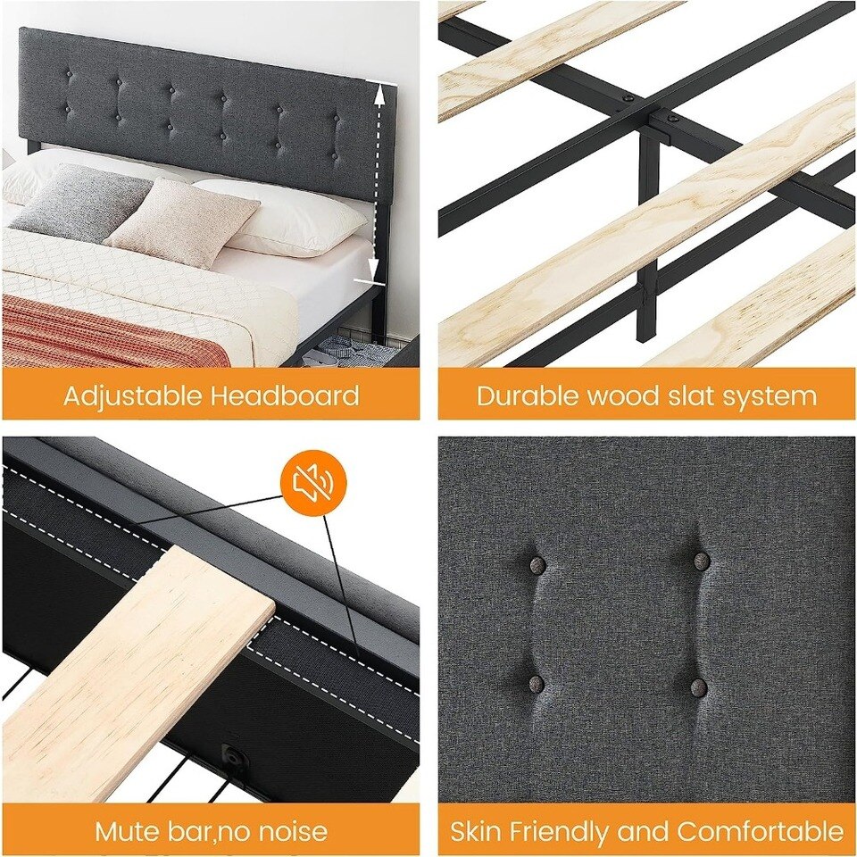 Upholstered Bed Frame Full Size with 4 Storage Drawers and Headboard, Adjustable Upholstered Headboar - Image 4