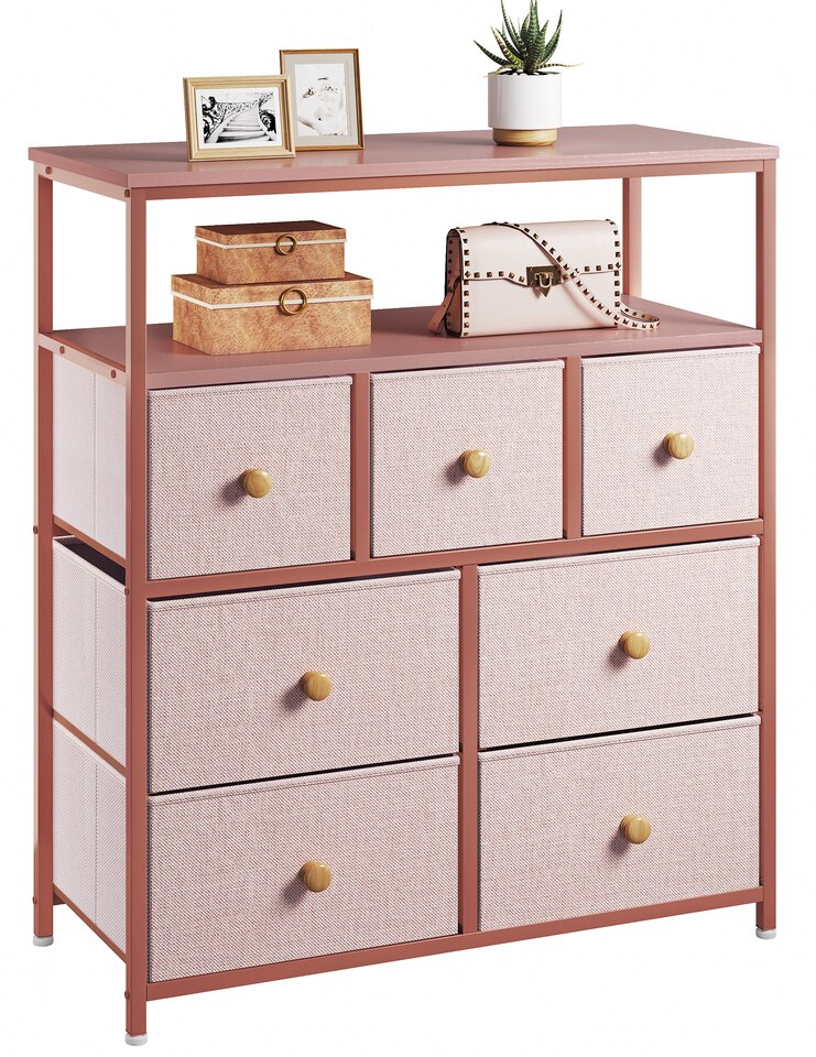 EnHomee Pink Dressers for Bedroom 7 Drawers for Clothes wooden Shelves Anti-tipping