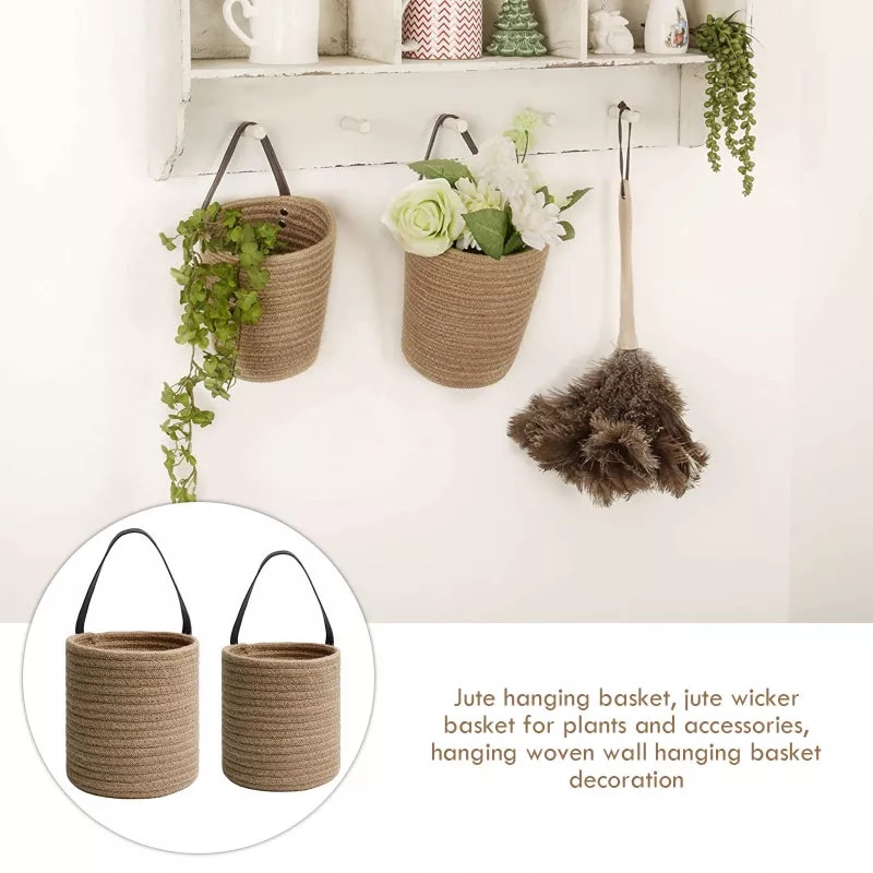 2pcs Natural Cotton Rope Hanging Jute Wicker Basket For Plants or whatever you fancy - Image 6
