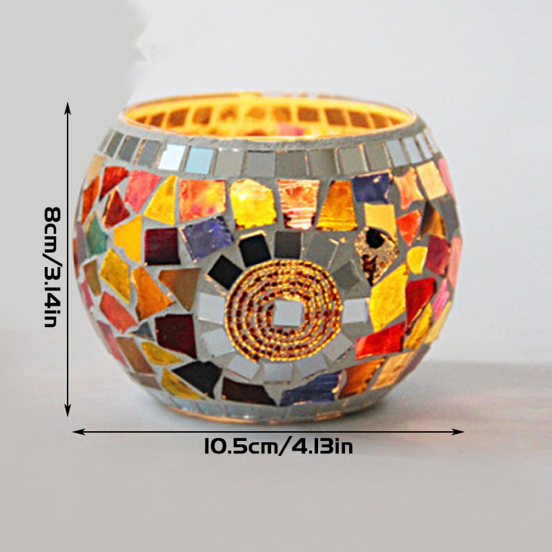 Mosaic Candle Holder Glass Handmade Candlestick Romantic Moroccan Style - Image 17