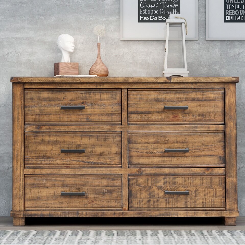 Home Modern Wooden Furniture Reclaimed Solid Wood Farmhouse 6 Drawers Wide Dresser Furniture For Bedroom Living Room Wardrobe