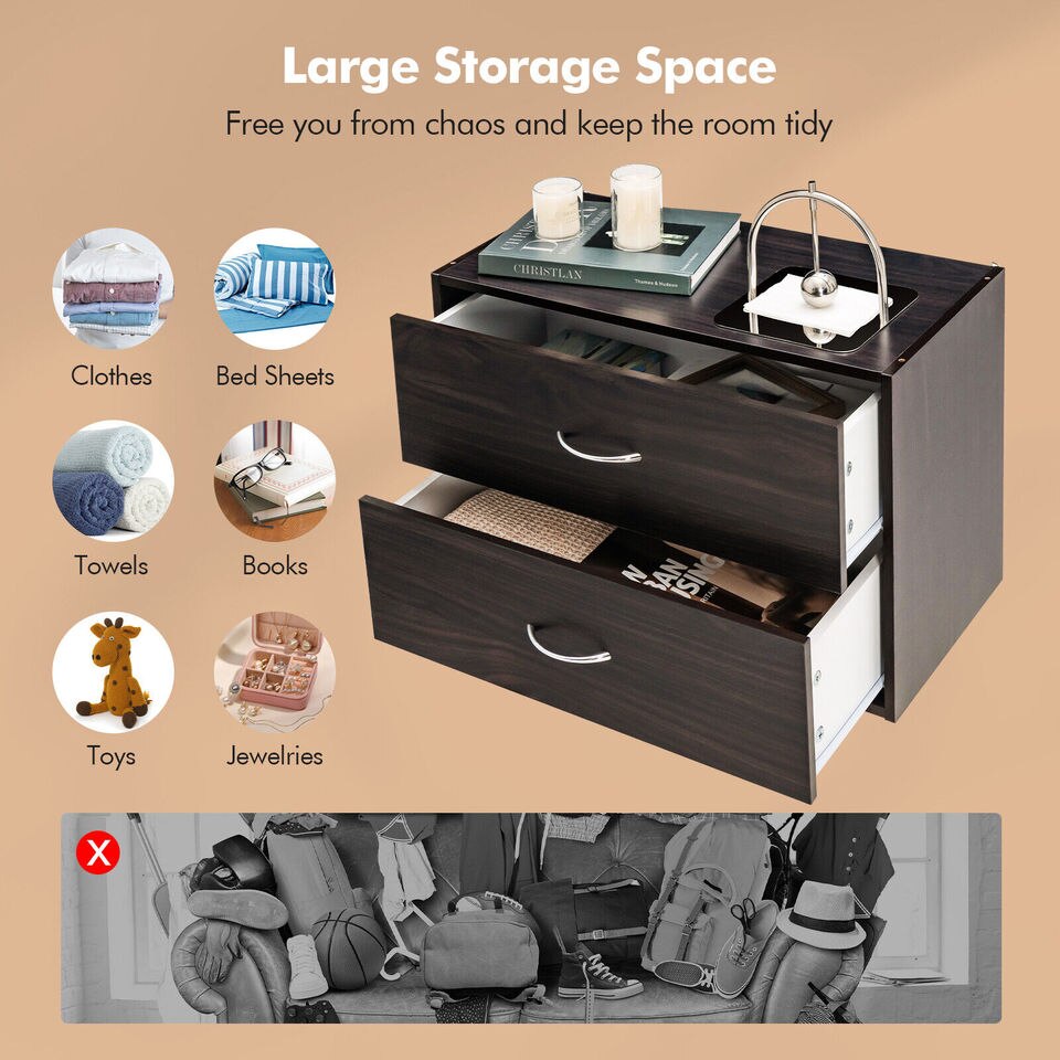 Costway 2-Drawer Dresser Stackable Horizontal Storage Organizer w/Handles Espresso - Image 5