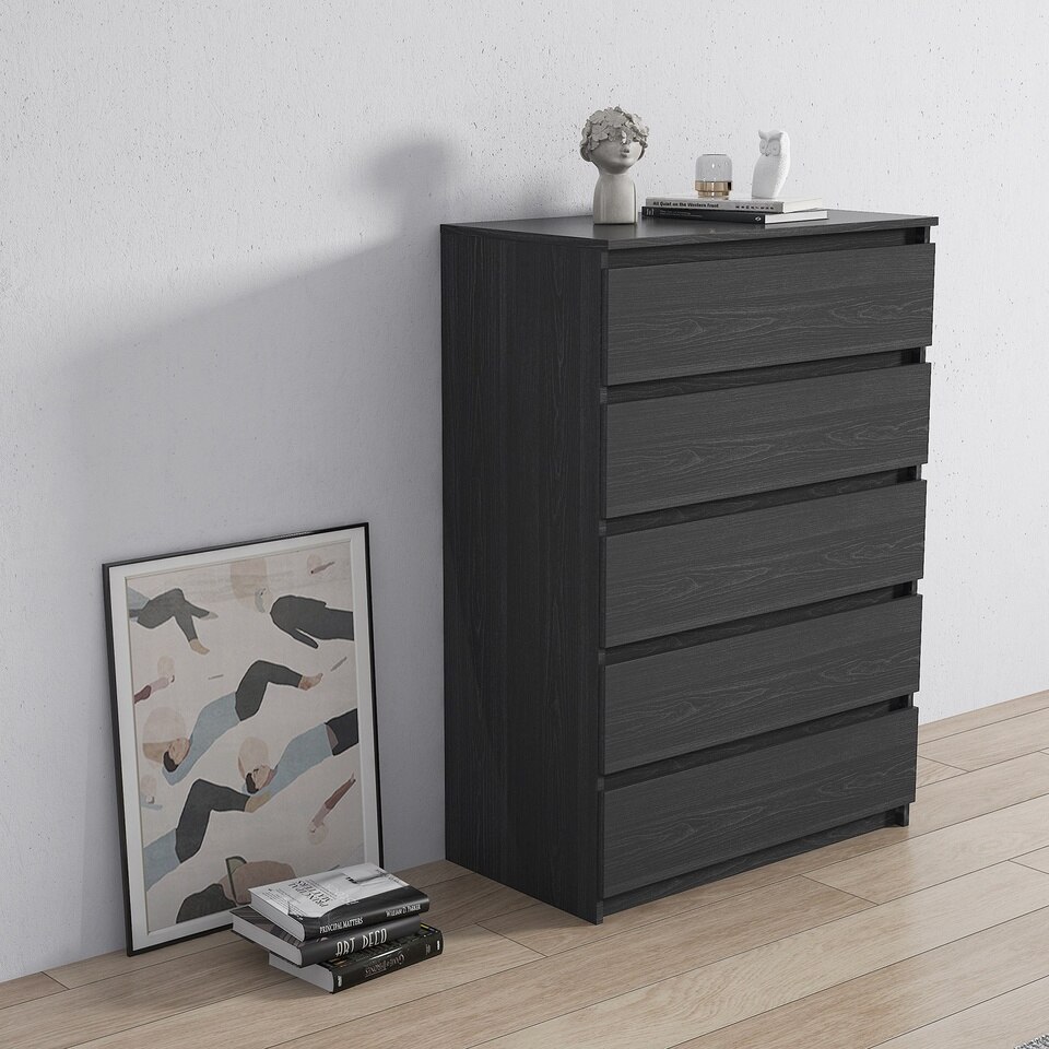 5-drawer Dresser on Metal Slides Night Stands in Black Woodgrainvisit the Home Square Store 27.93" W x16.53" Dx43.9" H - Image 5