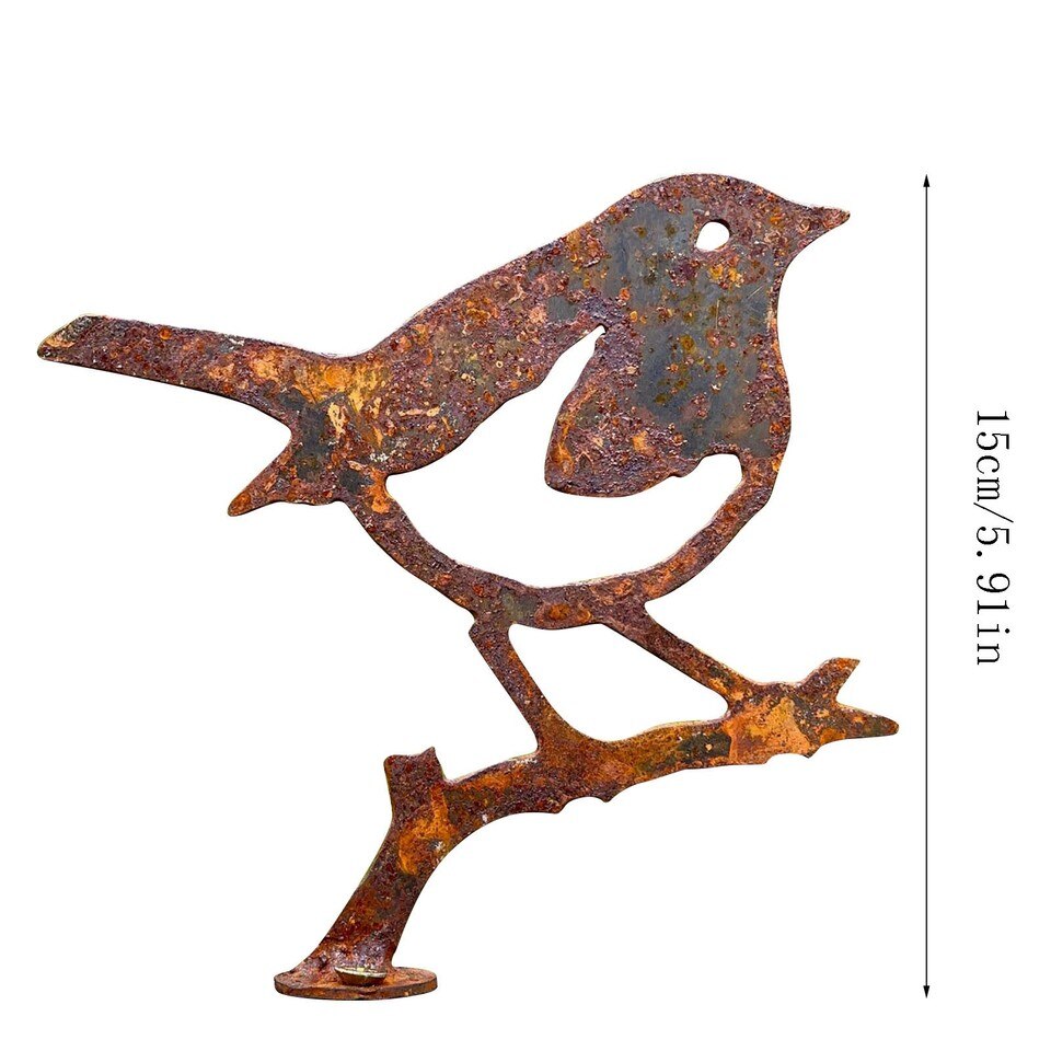 Exterior Rustic Rusty-metal Robin-bird Branch Garden Fence Topper - Image 6