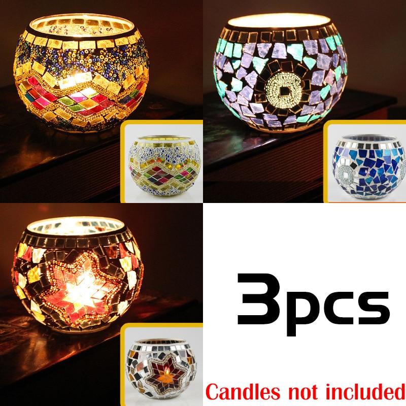 Mosaic Candle Holder Glass Handmade Candlestick Romantic Moroccan Style - Image 6