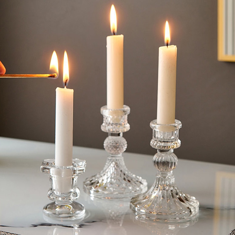 Clear Glass Candle Holders Wedding Table Centerpiece