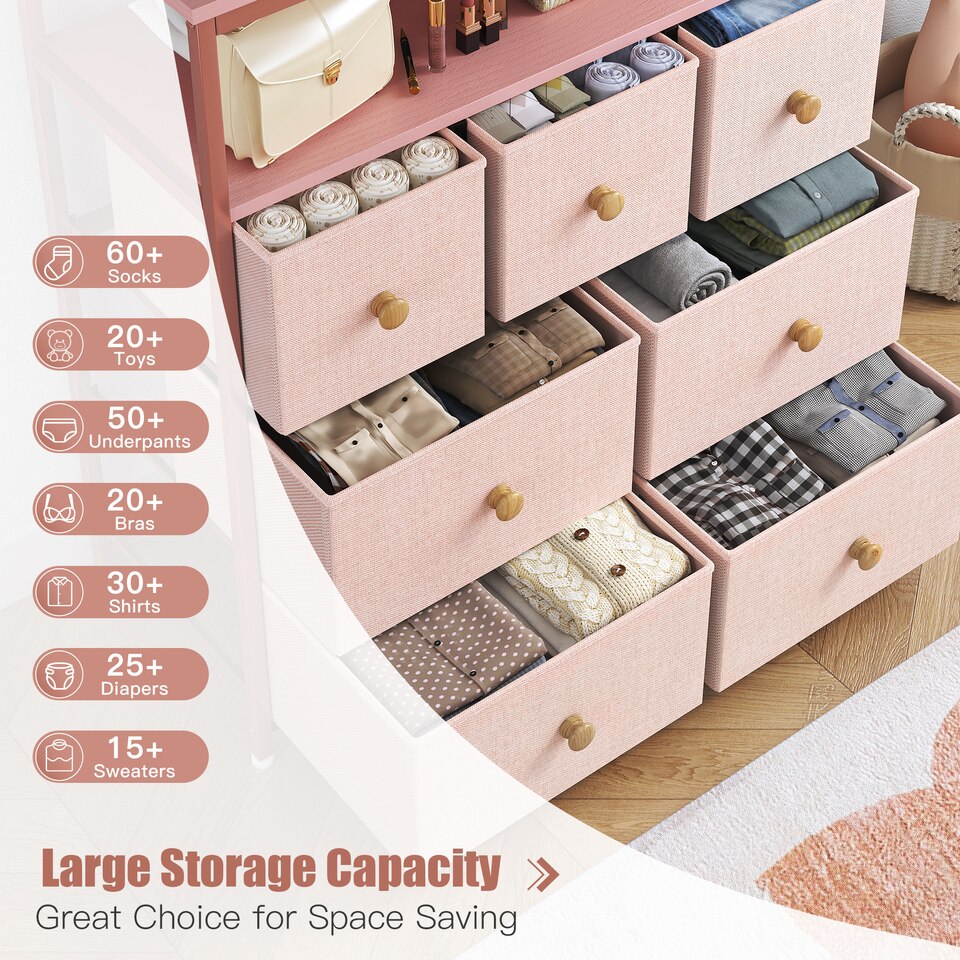 EnHomee Pink Dressers for Bedroom 7 Drawers for Clothes wooden Shelves Anti-tipping - Image 4