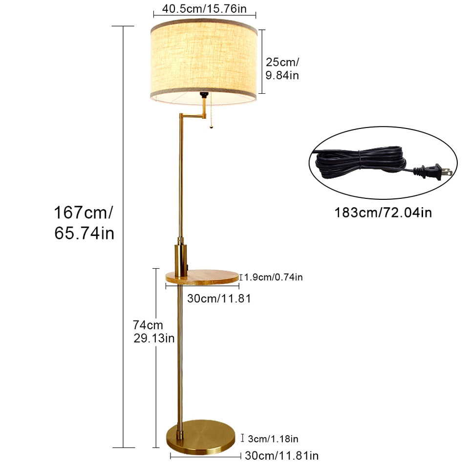 Depuley Nordic Vertical Gold USB Charging Floor Lamp Pole Floor Light Drum Shade - Image 9