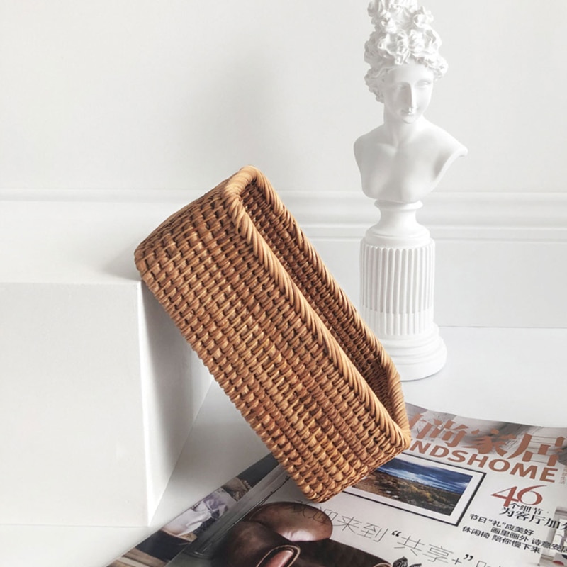 Hand-woven Rattan Wicker Basket Fruit Tea Snack Bread Cosmetic Rectangular Storage Box Household Kitchen Supplies - Image 14