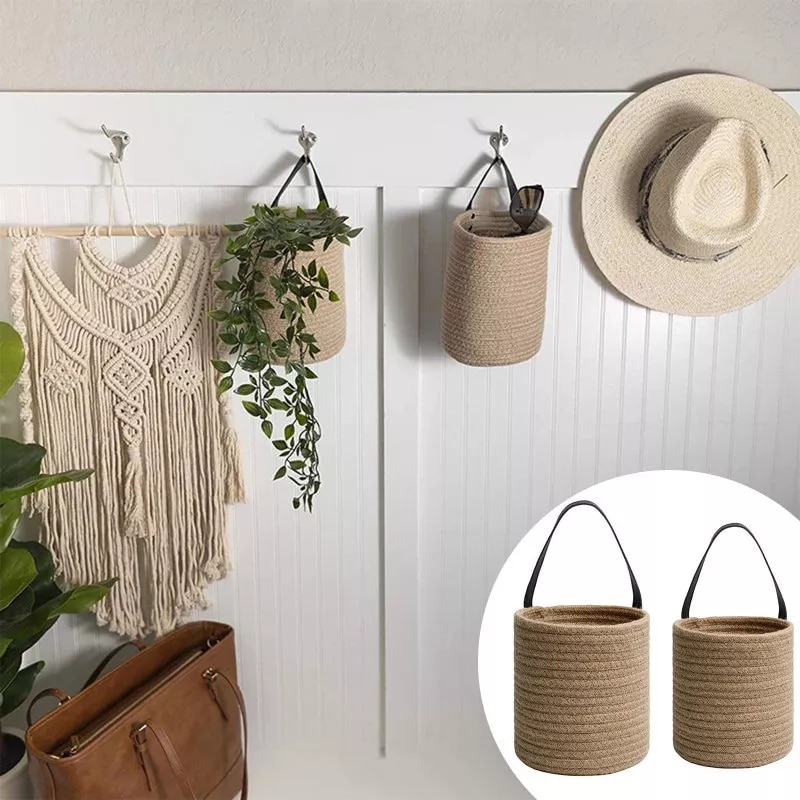 2pcs Natural Cotton Rope Hanging Jute Wicker Basket For Plants or whatever you fancy - Image 3