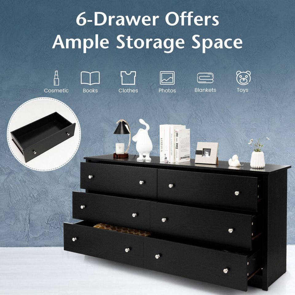 Costway 6-Drawer Double Dresser Wide Storage Cabinet w/Mental Knobs Closet Organizer - Image 5
