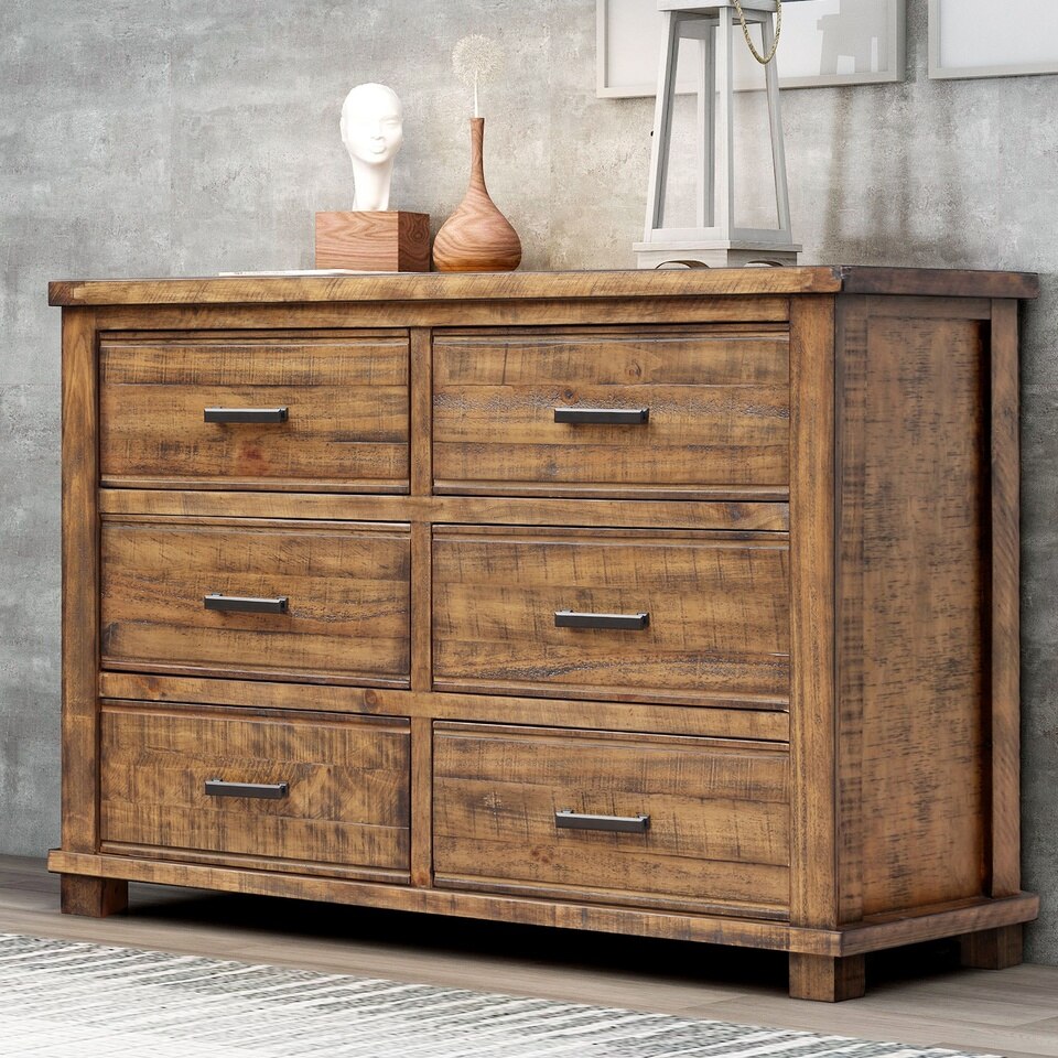 Home Modern Wooden Furniture Reclaimed Solid Wood Farmhouse 6 Drawers Wide Dresser Furniture For Bedroom Living Room Wardrobe - Image 2