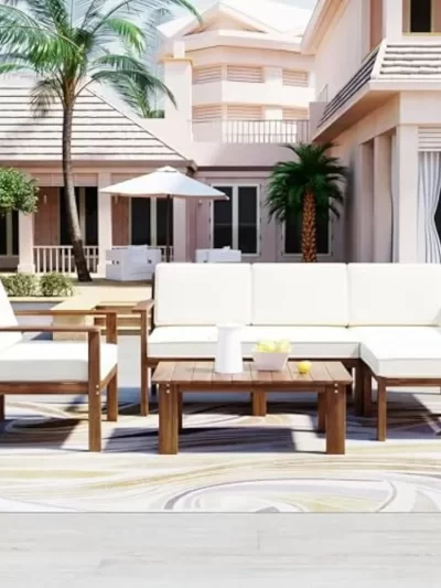 4 Piece Patio Furniture L-Shaped Outdoor Sectional Sofa w/Beige Cushions