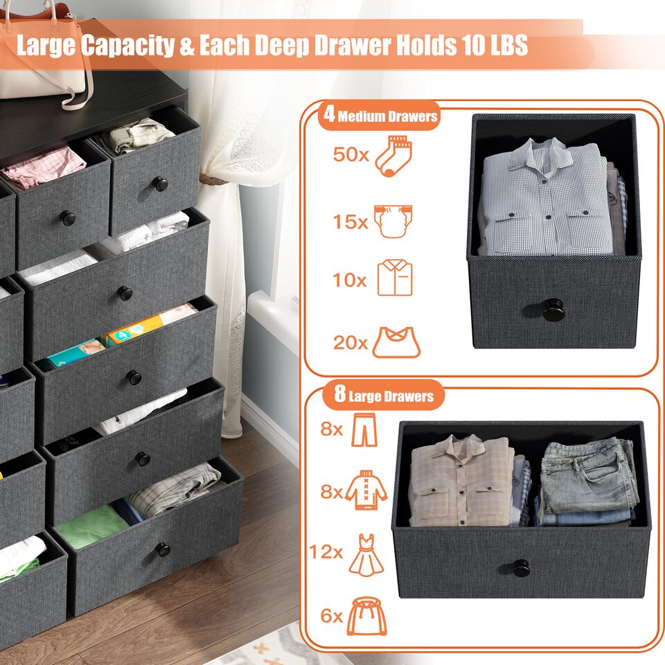 Enhomee Wooden Top Tall Dressers for Bedroom Anti-tipping Dresser Storage Cabinet with 12 Drawers Organizer Dresser Near the Bed - Image 3