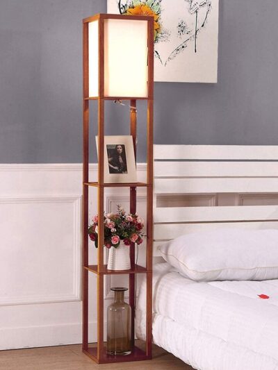 Modern LED Shelf Floor Lamp Skinny End Table Nightstand for Bedroom  Standing Accent Light Attached