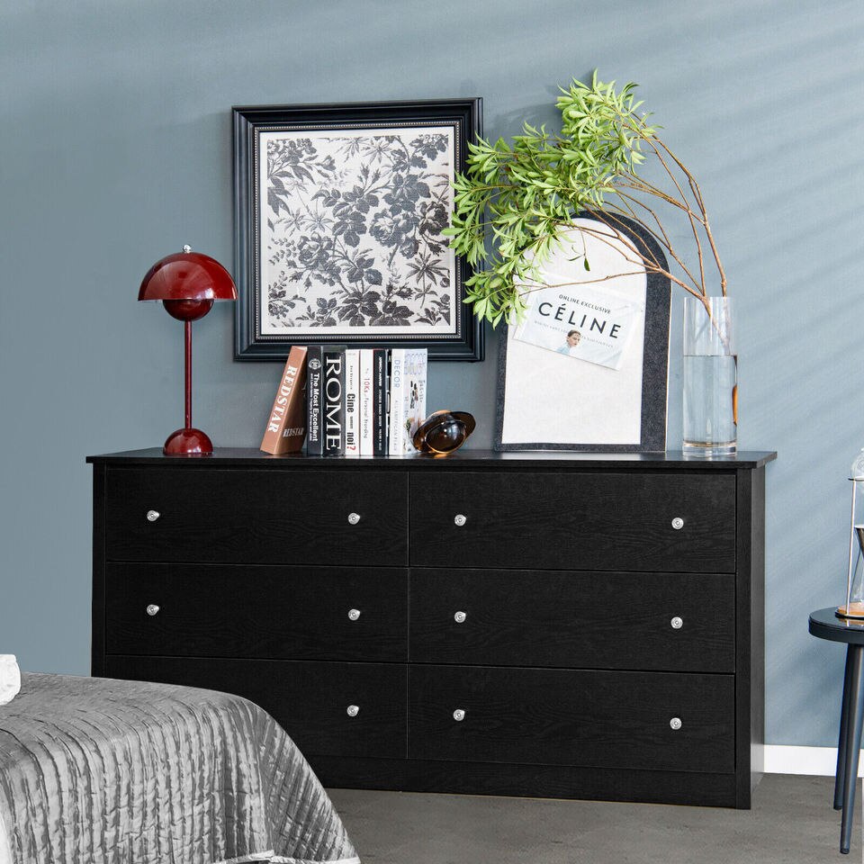 Costway 6-Drawer Double Dresser Wide Storage Cabinet w/Mental Knobs Closet Organizer - Image 3