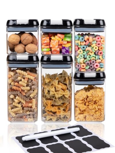 Kitchen Variety Set of 6 Pantry Organization Canisters with Lids, Marker and Labels Included