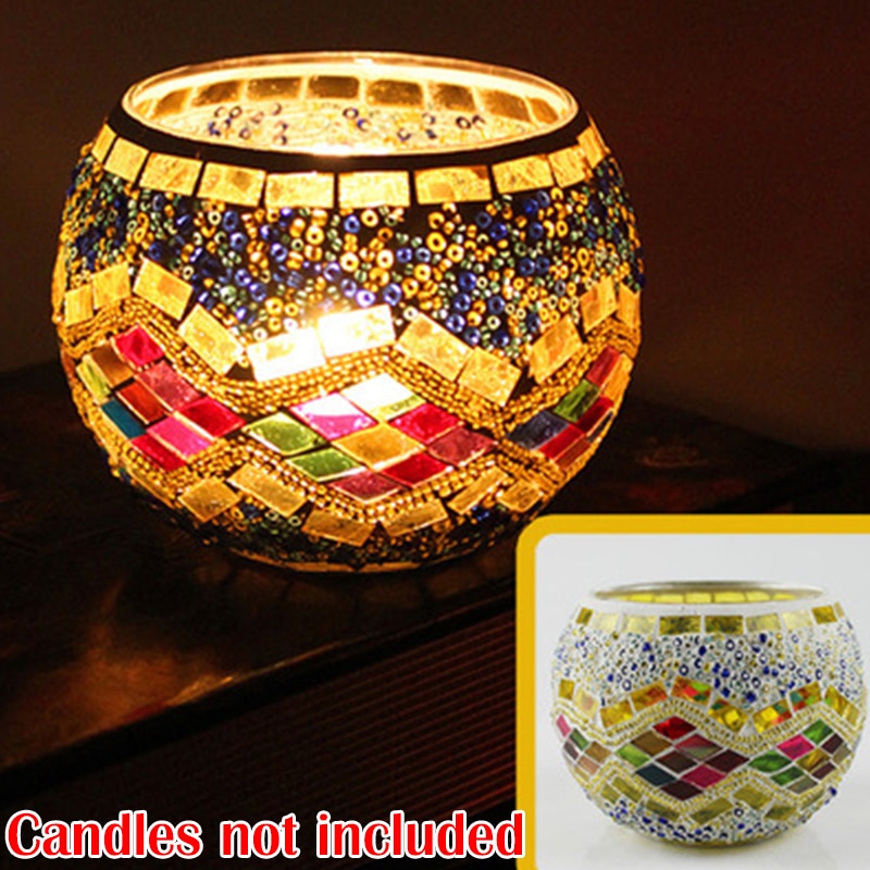 Mosaic Candle Holder Glass Handmade Candlestick Romantic Moroccan Style - Image 9