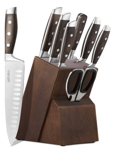 7pcs/8pcs Set Wood Handle Kitchen Knives Kitchen Cutting Tool Block Set With Sharpener 1.4116 Stainless Steel Blade Scissors
