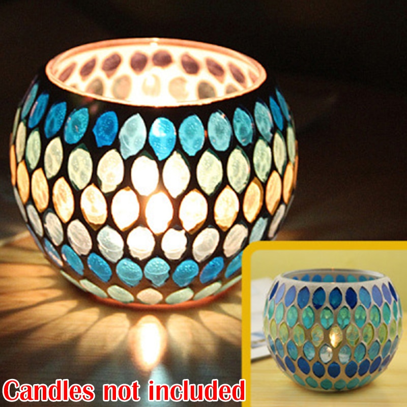 Mosaic Candle Holder Glass Handmade Candlestick Romantic Moroccan Style - Image 14
