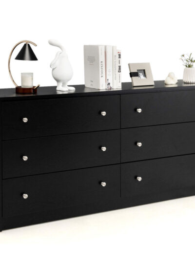 Costway 6-Drawer Double Dresser Wide Storage Cabinet w/Mental Knobs Closet Organizer