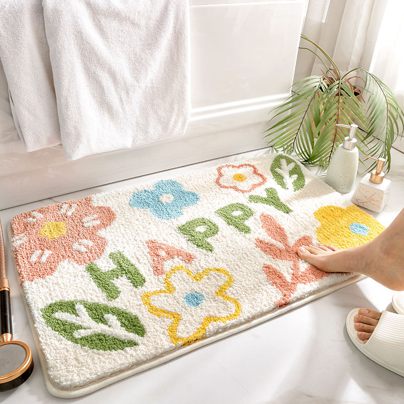 Green Leaves Flocking Bath Mat Non-slip Absorbent Microfiber - Image 13