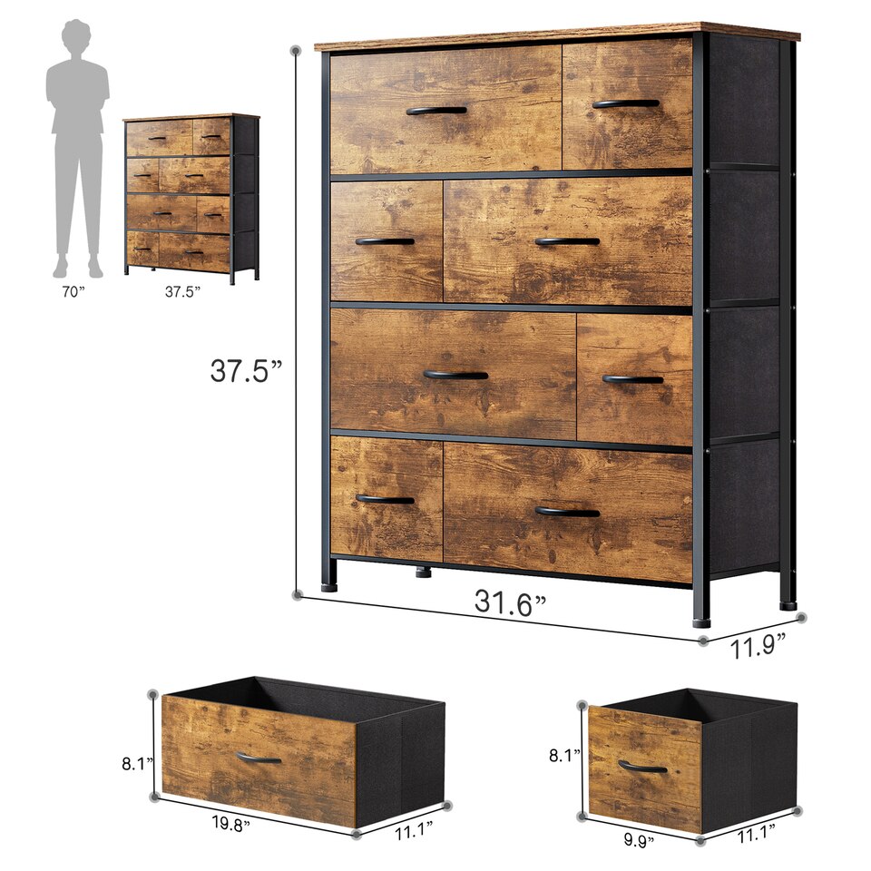 EnHomee 2.5/5mm Bedroom wooden Dresser Storage Cabinet with 8 Drawers - Image 7