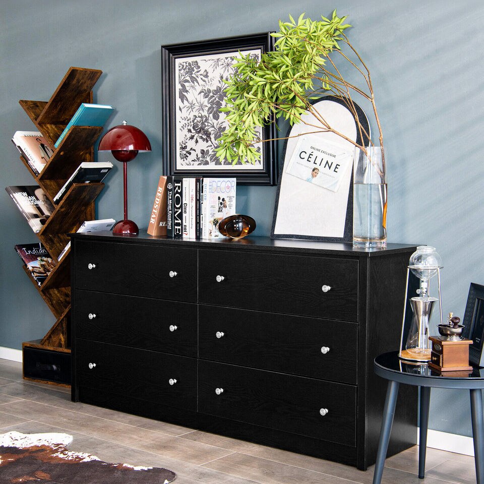 Costway 6-Drawer Double Dresser Wide Storage Cabinet w/Mental Knobs Closet Organizer - Image 2