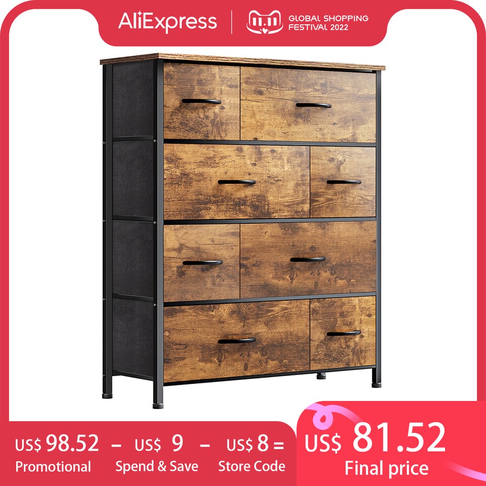 EnHomee 2.5/5mm Bedroom wooden Dresser Storage Cabinet with 8 Drawers