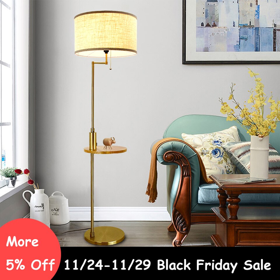 Depuley Nordic Vertical Gold USB Charging Floor Lamp Pole Floor Light Drum Shade