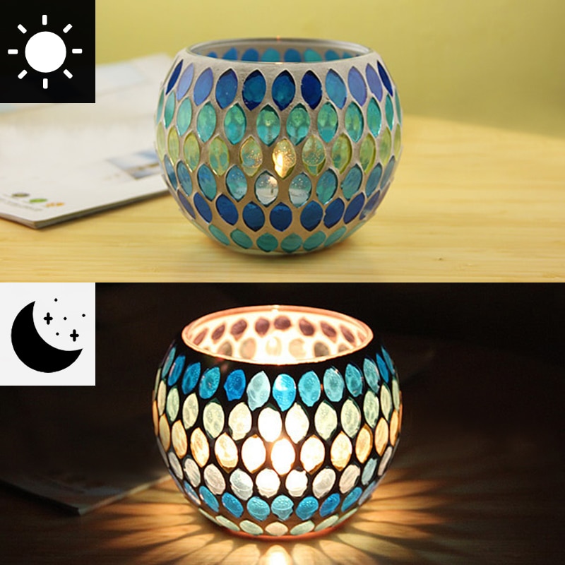 Mosaic Candle Holder Glass Handmade Candlestick Romantic Moroccan Style - Image 13