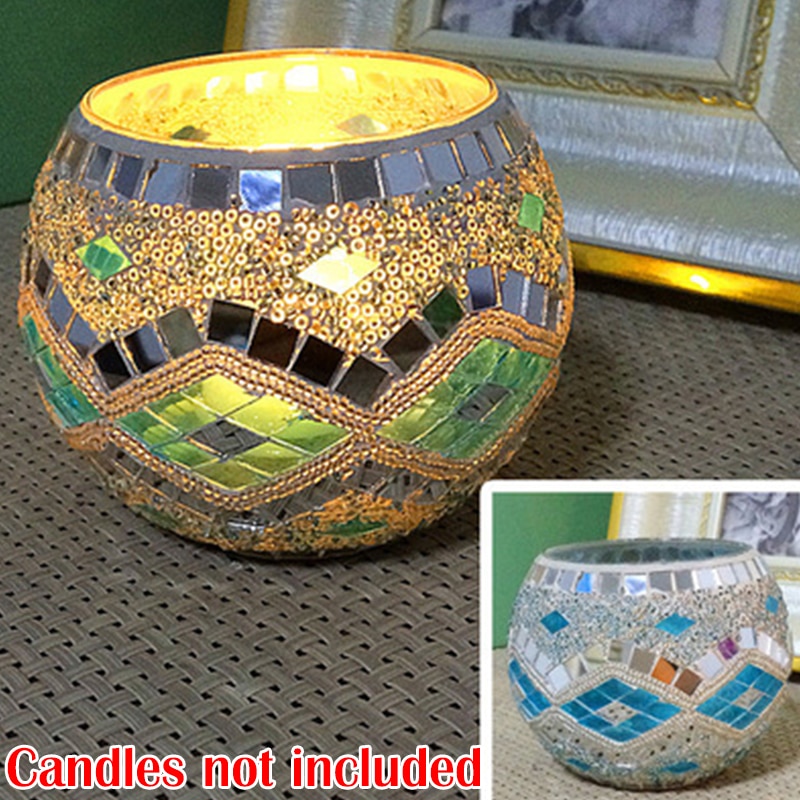 Mosaic Candle Holder Glass Handmade Candlestick Romantic Moroccan Style - Image 4