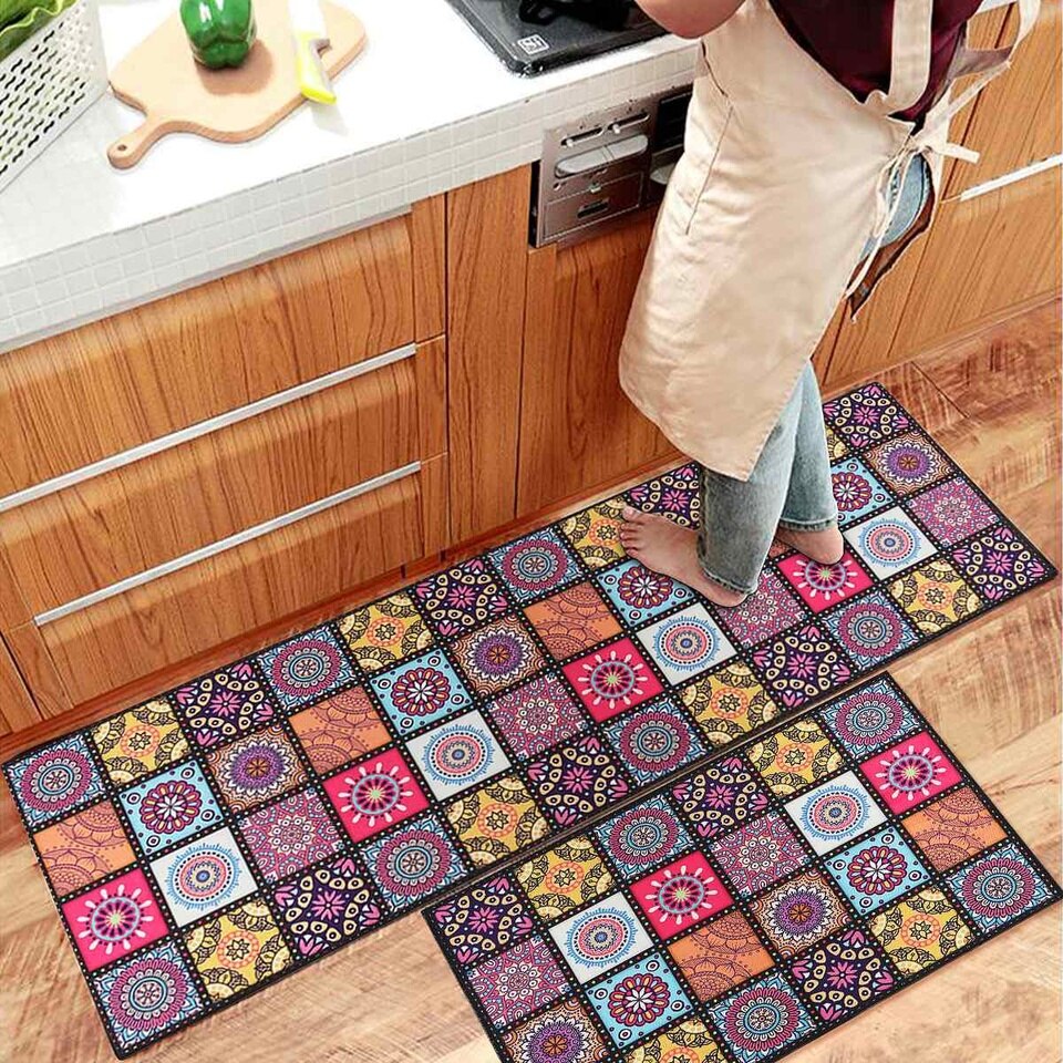 Bohemia Kitchen Mat Anti-slip Modern Area Rugs Living Room Balcony Bathroom Carpet Set Doormat Bath Mat Washable 40x60+40x120cm