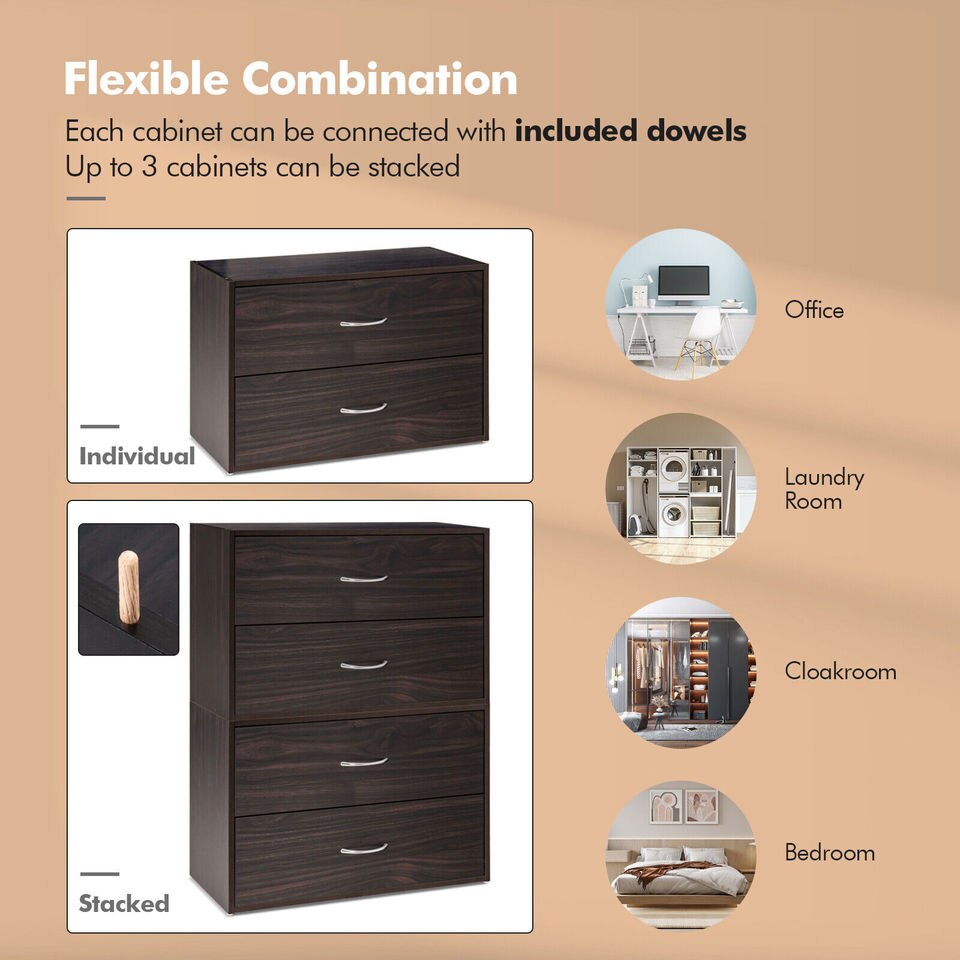 Costway 2-Drawer Dresser Stackable Horizontal Storage Organizer w/Handles Espresso - Image 2