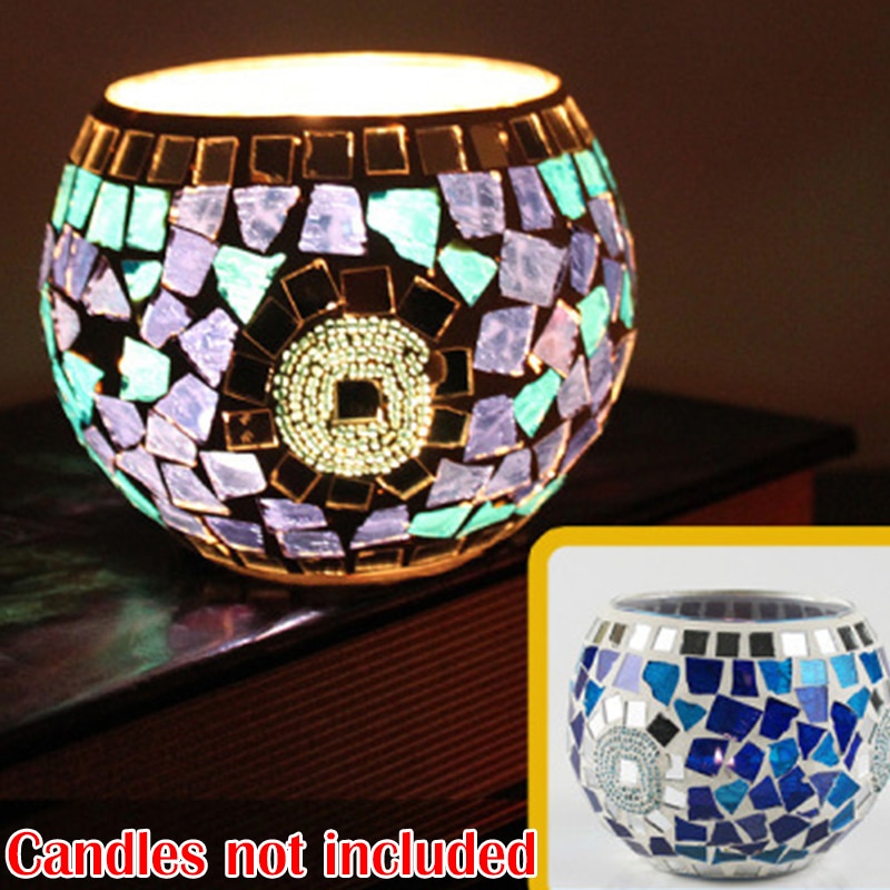 Mosaic Candle Holder Glass Handmade Candlestick Romantic Moroccan Style - Image 15