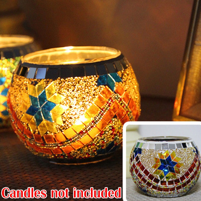 Mosaic Candle Holder Glass Handmade Candlestick Romantic Moroccan Style - Image 3