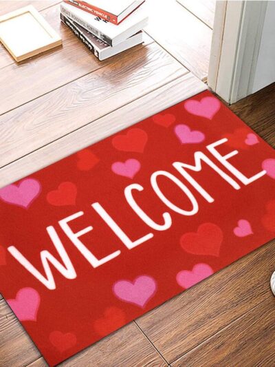 Valentine's Day Door Mat Heart Print Welcome
