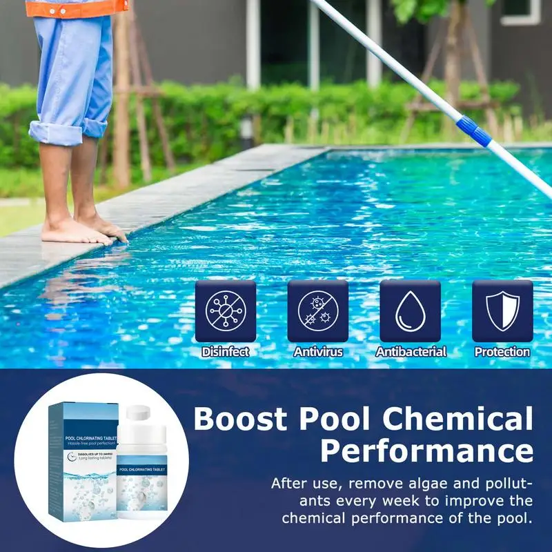 Chlorine Tablets For Pool 100Pcs/Box Swimming Pool Foaming Clarifier Ion Pills Chlorine - Image 4