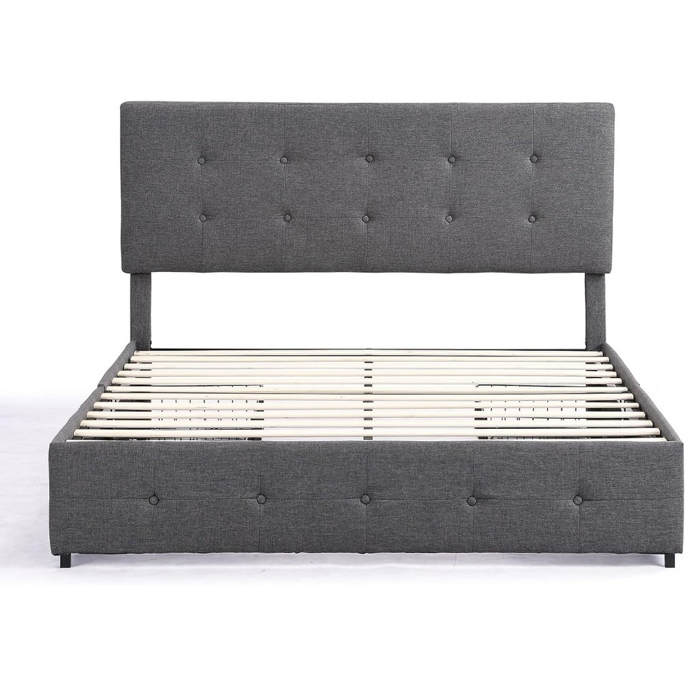Upholstered Bed Frame Full Size with 4 Storage Drawers and Button Tufted Headboard, - Image 5
