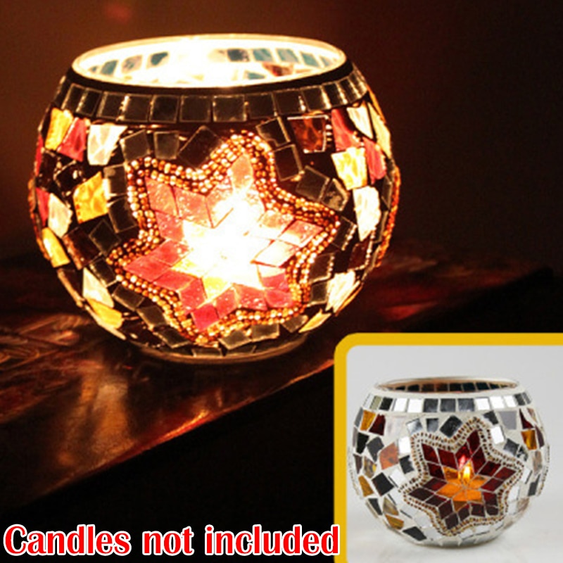 Mosaic Candle Holder Glass Handmade Candlestick Romantic Moroccan Style - Image 18